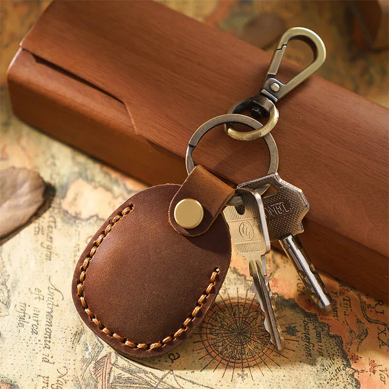 Keyring For Airtags Protective Case Retro High Quality Leather Keychain For Apple Anti-lost Tracker Locator Device Accessories