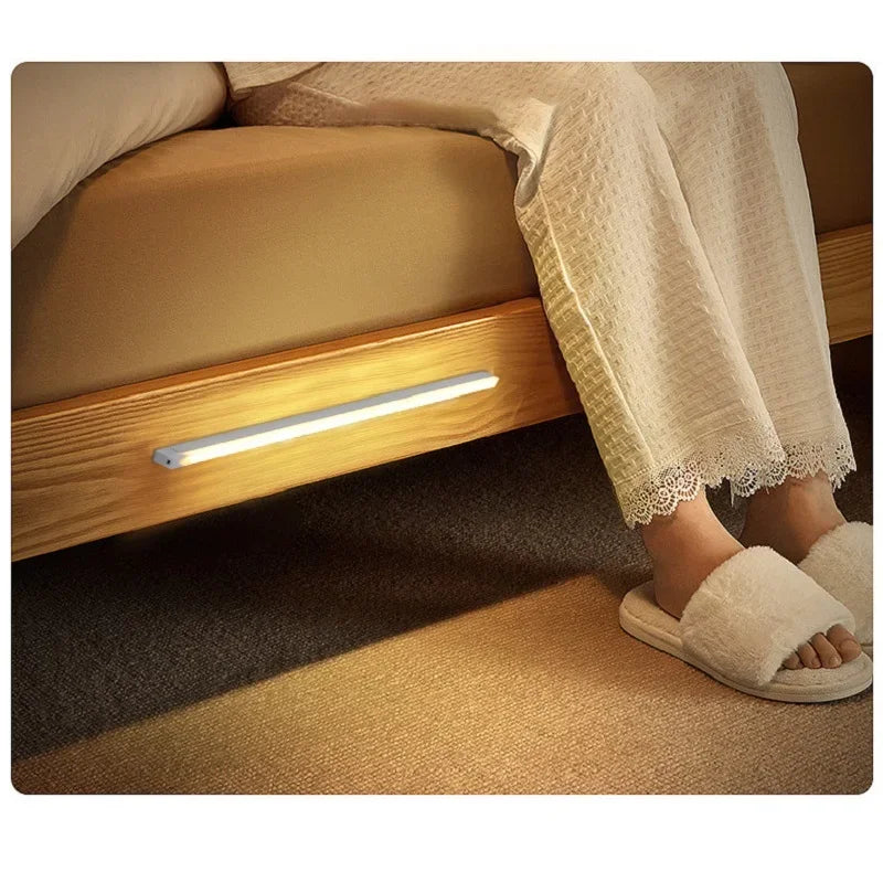 LED Motion Sensor Strip Light Wireless Sensor Night Light USB Rechargeable Detector Light Wall Lamp Kitchen Cabinet and Storage