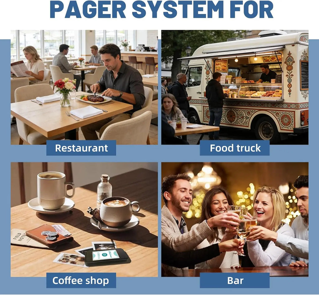 Waterproof Wireless 16-Pager Paging System 200m Range for Restaurants Food Trucks Nursing Home Vibration Flashing Buzzer Call