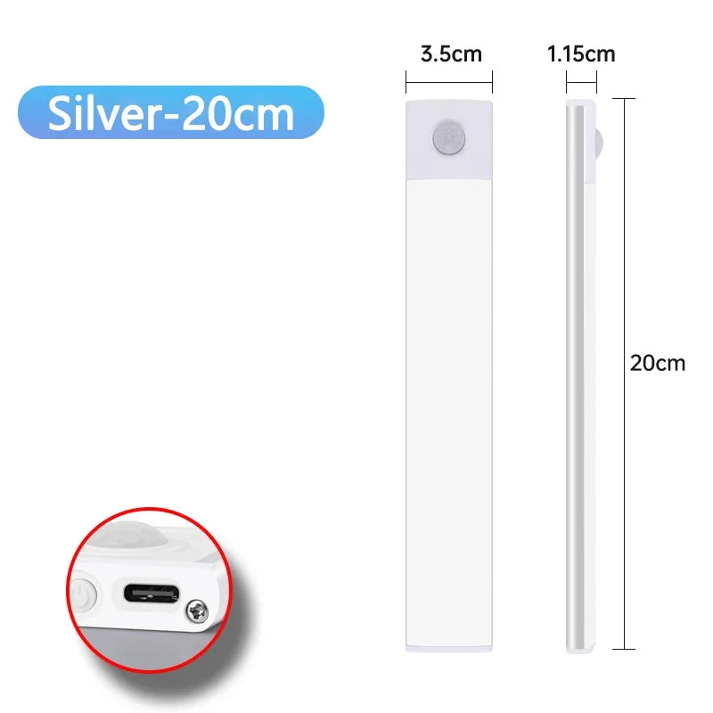 1Pc Cabinet Light USB Rechargeable Motion Sensor Ultra-thin Night Light For Home Corridor Stairs Kitchen Bedroom Wardrobe Indoo