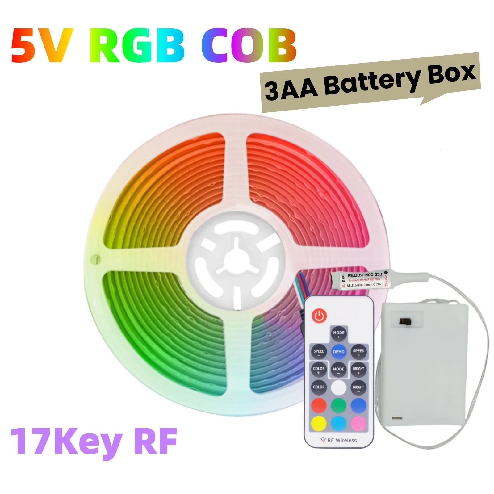 5V AA Battery RGB COB LED Strip Light Smart Bluetooth Dimmable Color Changing Flexible Tape Ribbon TV BackLight 17/24/44Key