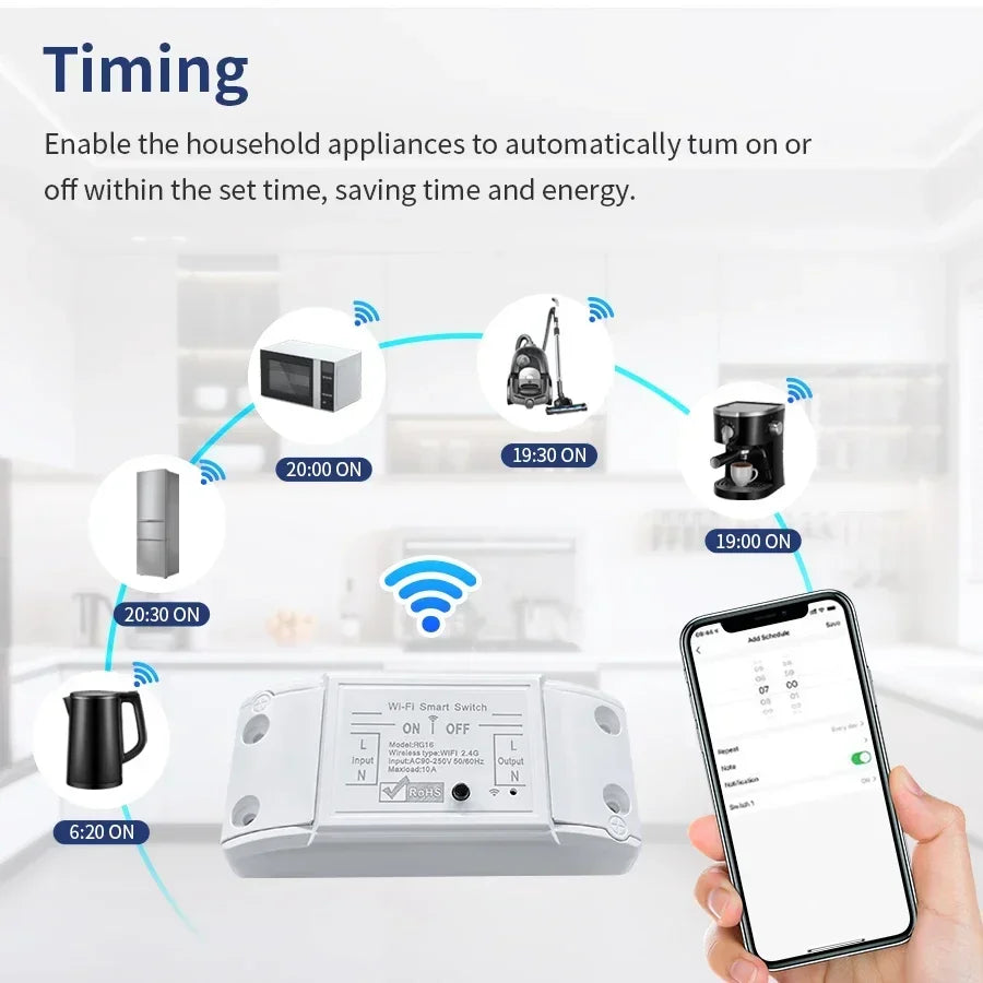 20A/16A/10A WIFI Switch Smart Home Automation Relay Module Wireless Control Switch Relay Breaker Voice Control Work Alexa Google