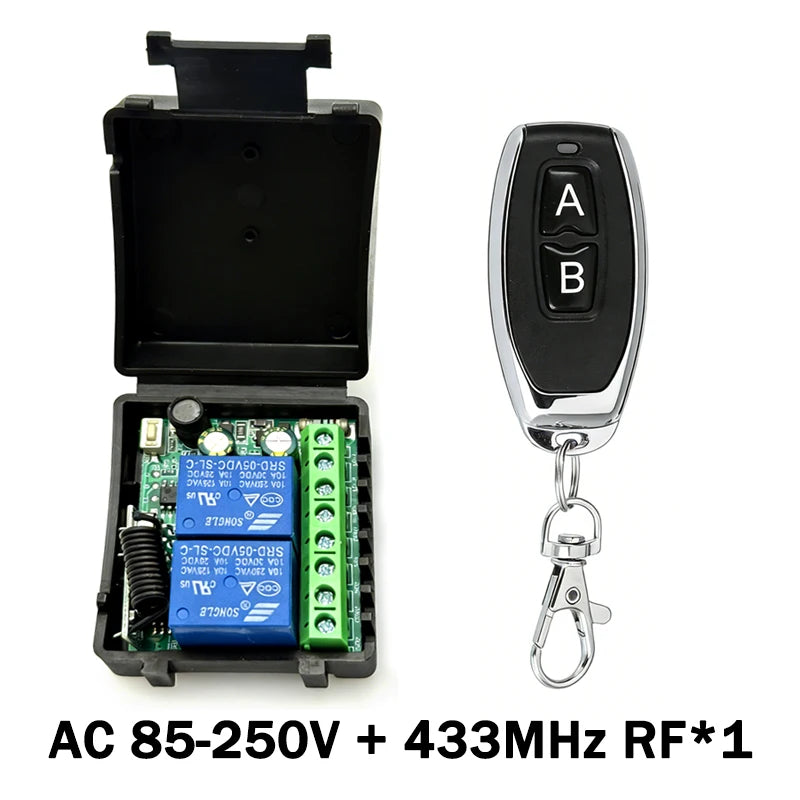 433MHz RF Wireless Remote Control Switch 6-30V 85-250V 2CH Relay Receiver For Door Electromagnetic lock Motors Lighting DIY etc