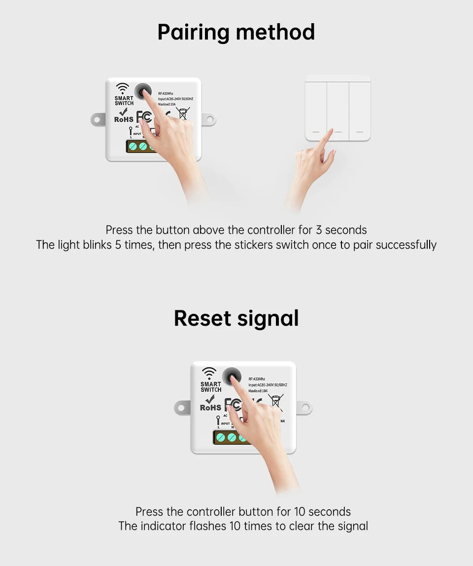 SIXWGH Wireless Light Switch Set 1/2/3Gang 433Mhz Push Button Home Remote Controller 10A 110V 220V For Led Light Lamp