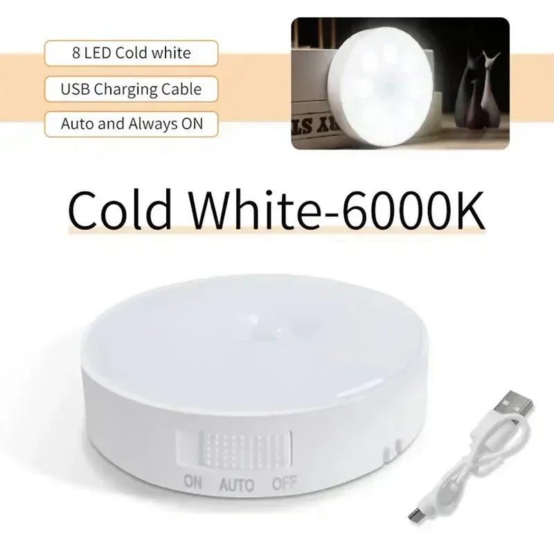 Motion Sensor Puck Lights LED Wireless USB Rechargeable Operated Under Cabinet Lighting on Shelf Display Closet Counter Light