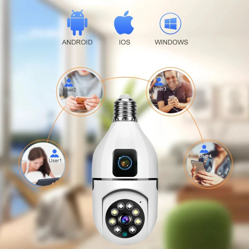 8MP E27 Bulb Surveillance Camera Wifi Camera Dual Lens Security Wireless Baby Monitor Two-way Automatic Human Tracking Monitor