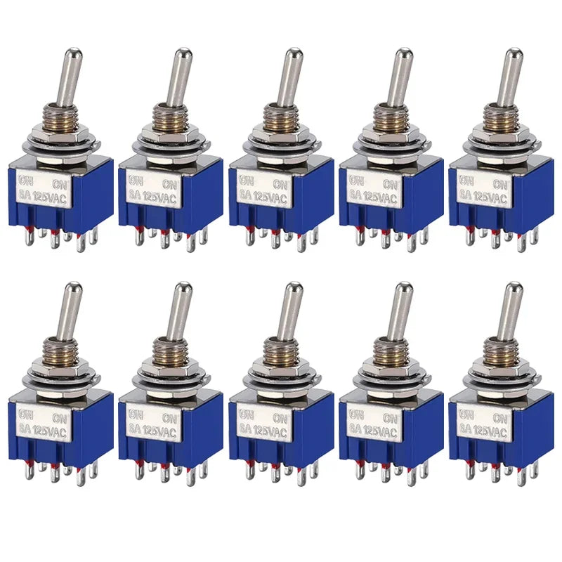 10PCS SPDT Mini Toggle Switch ON-Off-ON/ON-ON MTS202 203 Miniature Power Button Switch AC125V/6A Rocker Switch MTS-102 103