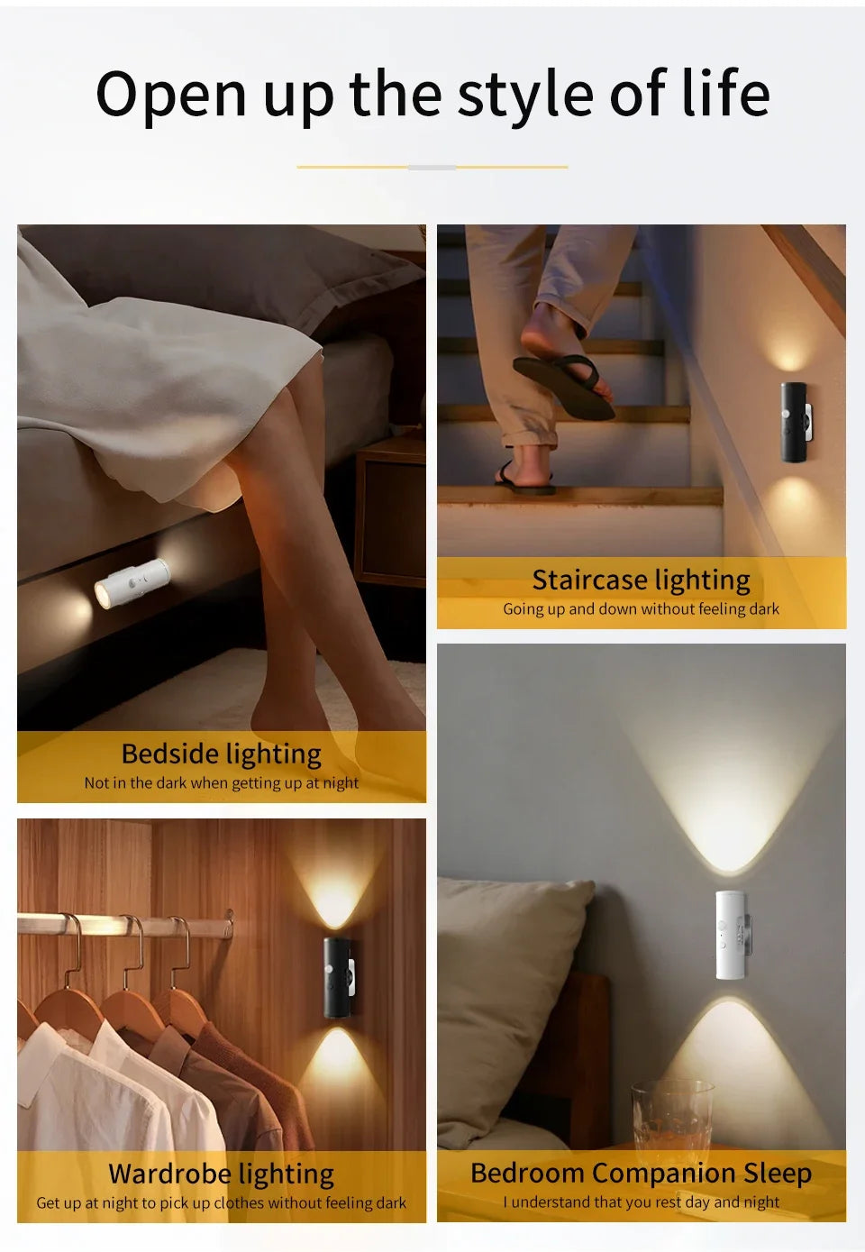 Rechargeable LED Night Light Motion Sensor Double-head Wall Lamp Magnetic Spotlight 3 Color For Bedroom Closet Stair Lighting