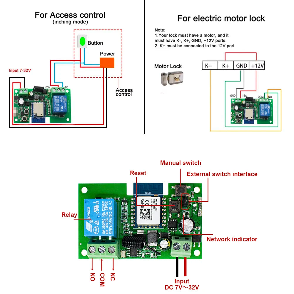 1CH Zigbee/WIFI Smart Relay 12V 24V 220V Dry Contact NO/NC/COM Module Timer Inching Switch for Light/Motor,Works with Tuya Alexa