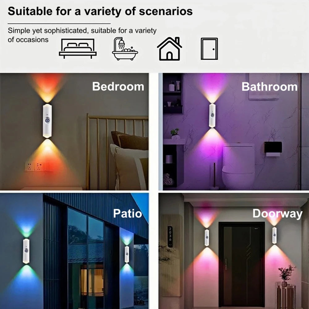 Rechargeable Motion Sensor Magnetic Wall Lamp Smart LED Double-head RGB Gradient Night Light for Bedroom Closet Home Decor