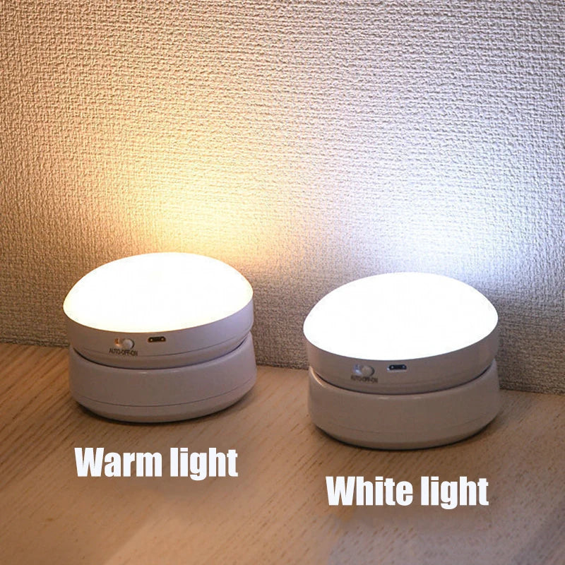 360° PIR Motion Sensing Light Round Energy Saving Bedroom USB Rechargeable Night Lamp Closet Bedside Stairs Induction Smart Lamp