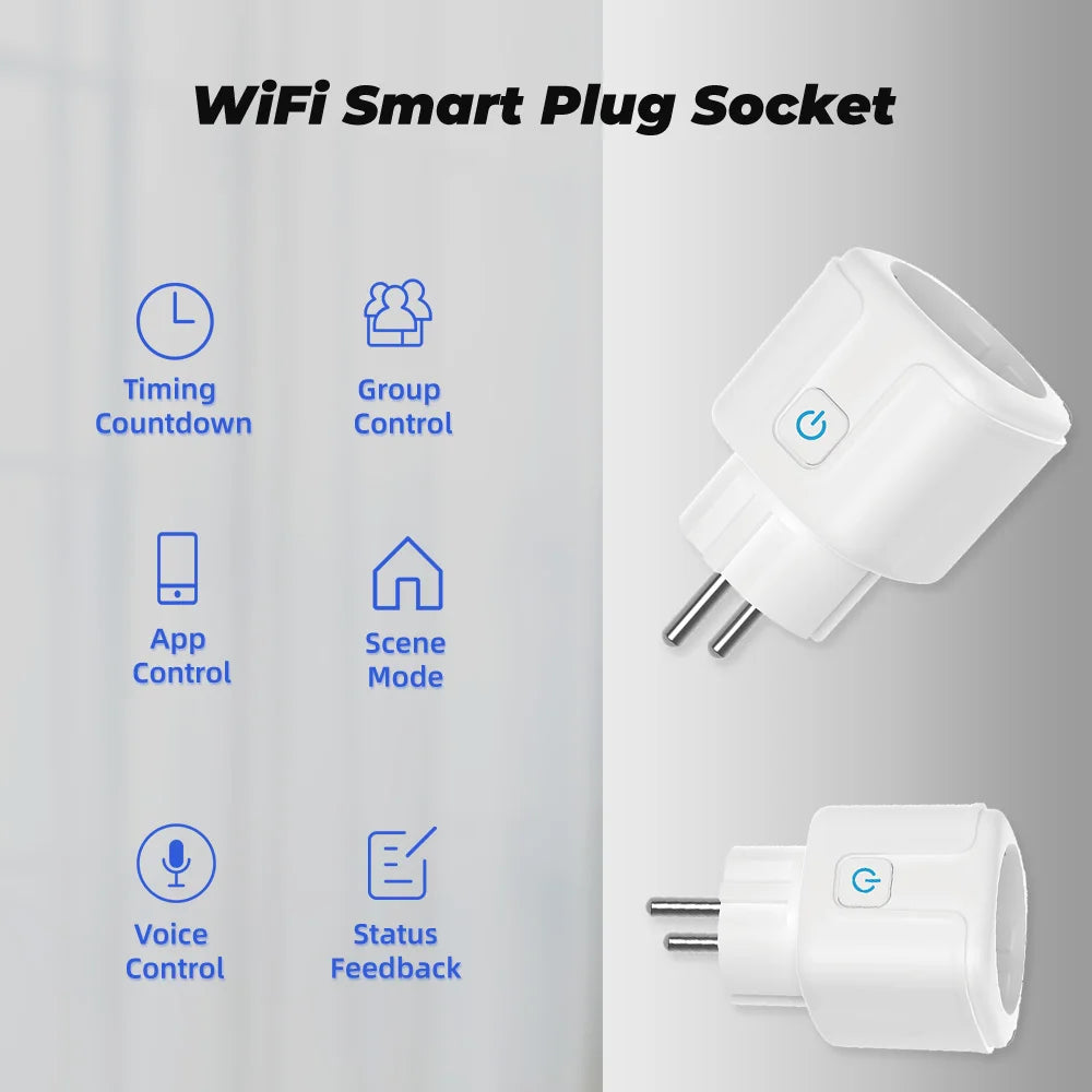 Tuya WiFi Smart Plug 16A/20A EU Smart Socket With Power Monitor Timing Smart Life Support Alexa Google Home Yandex SmartThings