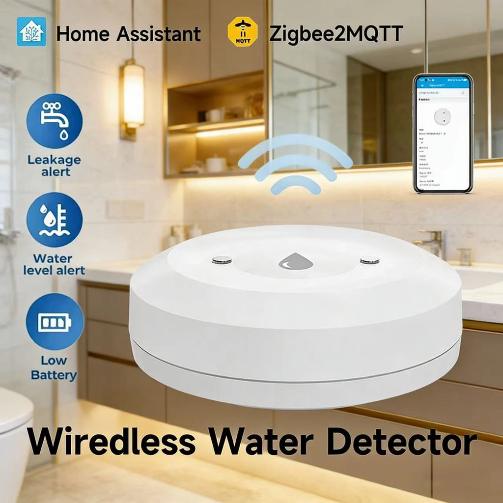 Zigbee Water Flood Sensor Leak Detector Home Security Alarm Remote Monitor Works with Home Assistant Zigbee2MQTT