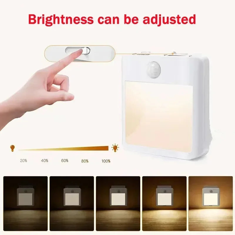 EU/US Plug Motion Sensor LED Night Lights  Dimmable Cabinet Light for Baby Bedside Bedroom Corridor Wireless Night Lamp Lighting