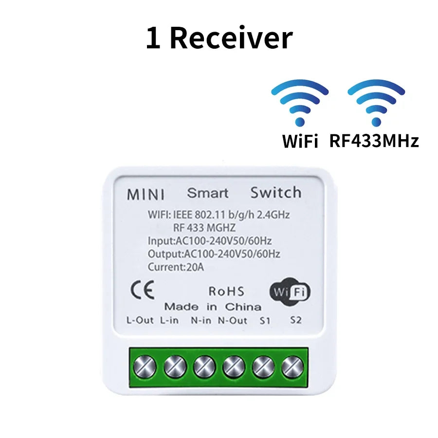 16A Tuya Smart WiFi Switch Receiver RF 433Mhz Wireless Round Button Remote Intelligent Switch Alexa Google Home Smart Life APP