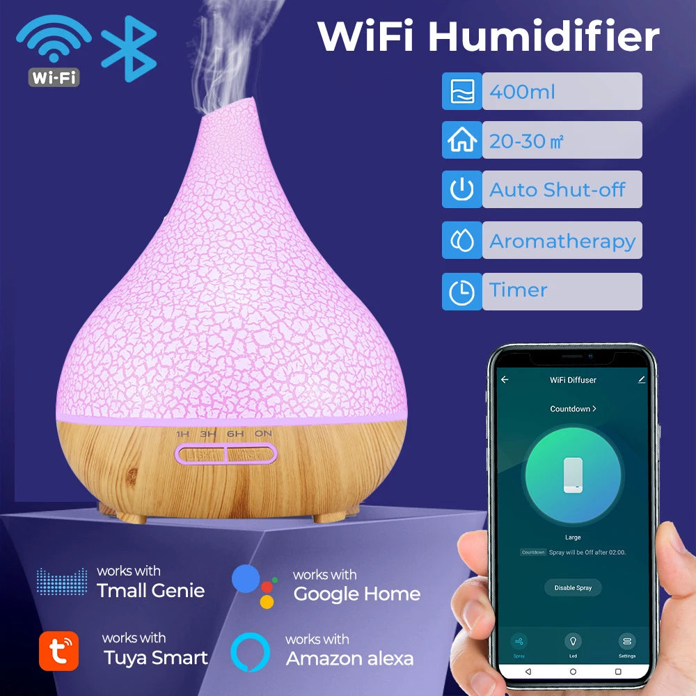 WiFi Smart 550ML Electric Aroma Diffuser Essential Oil Diffuser Air Humidifier Ultrasonic Remote Control Mist Maker Home