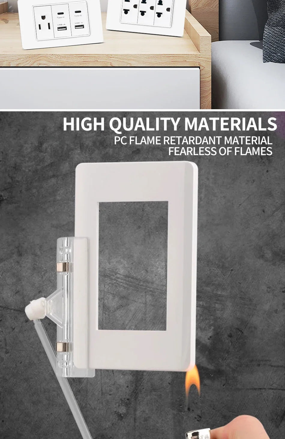 T&I 118*75mm Tempered Glass US Wall Socket White Thai USB Socket Plug with Dual USB Type-C Ports,Light Switch 110V