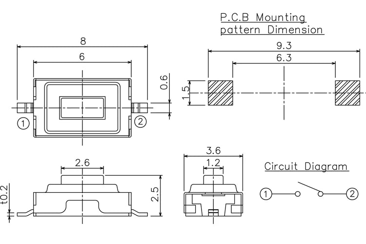 50PCS 4x6/3x6mm H 2.5mm 2Pin Tactile Push Button Switch Phone Button SMD Micro Momentary Switch PCB Mounting