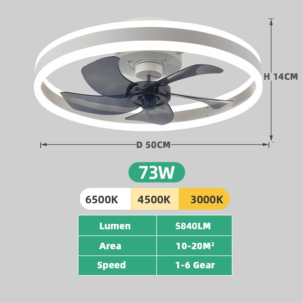 Smart Ceiling Fan with Light Remote Control App LED Dimming 6 Speed Wind Speed Fan Light for Bedroom Silent Fan with Lighting