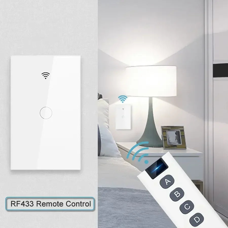 Tuya Smart Switches US Neutral Wire/No Neutral Wire Required 1/2/3/4 Gang WiFi Touch Light Switch Work with Alexa Google Home