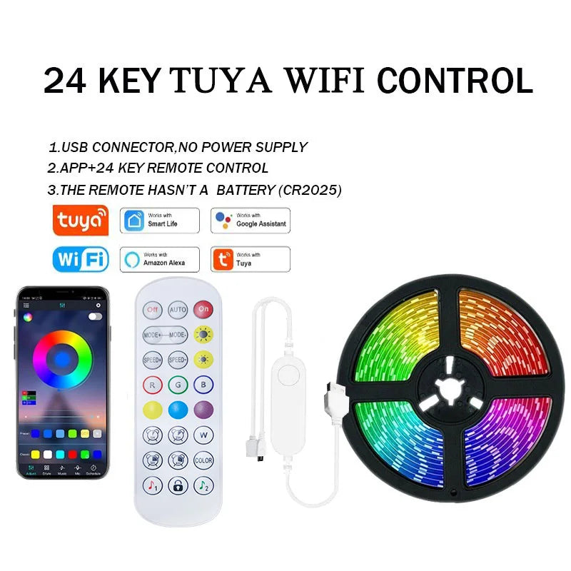Tuya WiFi LED RGB Strip Lights Color Changing 5050 Led Lights Alexa Flexible Ribbon Luces for 5V USB TV BackLight Room Decor