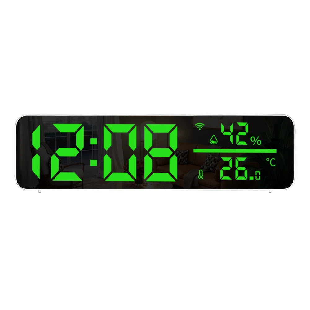 Tuya WiFi Temperature Humidity Sensor Support Time Alarm Clock Display USB Desktop Mirror LED Clocks for Living Room Decoration