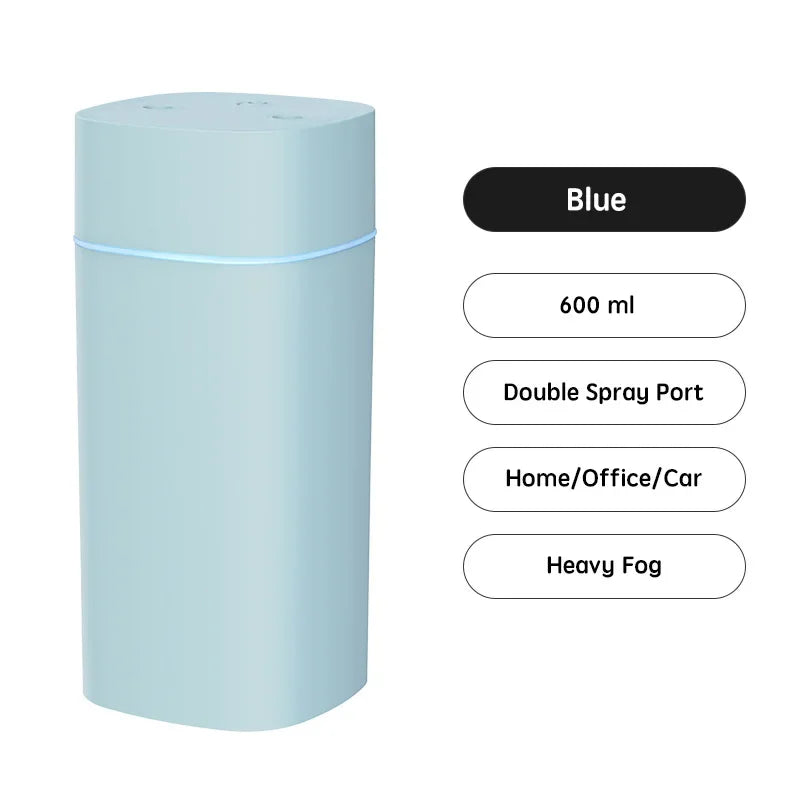 USB Air Humidifier Double Spray Port Essential Oil 600ml Aromatherapy Humificador Cool Mist Maker Fogger Purify for Home Office