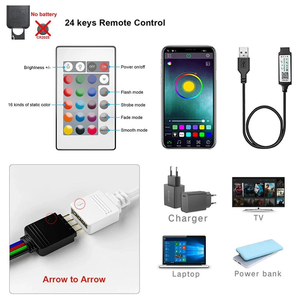 Bluetooth LED Lights Strip 5050 Smart APP Remote Control Flexible Diode Lamp RGB Tape Backlights Game Room Christmas Decoration