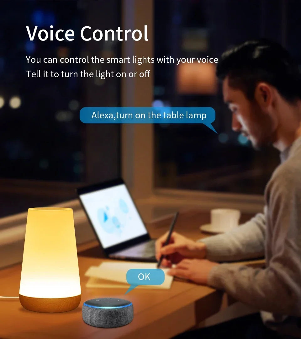TUYA WiFi Night Light LED Smart Touch Bedside Lamp USB Charging Table Lamp Dimming Night Lamp Room Decor Lamp  Alexa Google Home