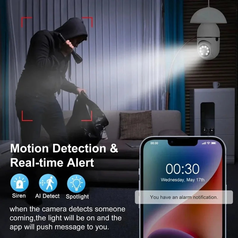 8MP E27 Bulb Surveillance Camera Wifi IP PTZ CCTV Camera 10X Zoom Color Night Vision Human Tracking Security Baby Monitor Cam