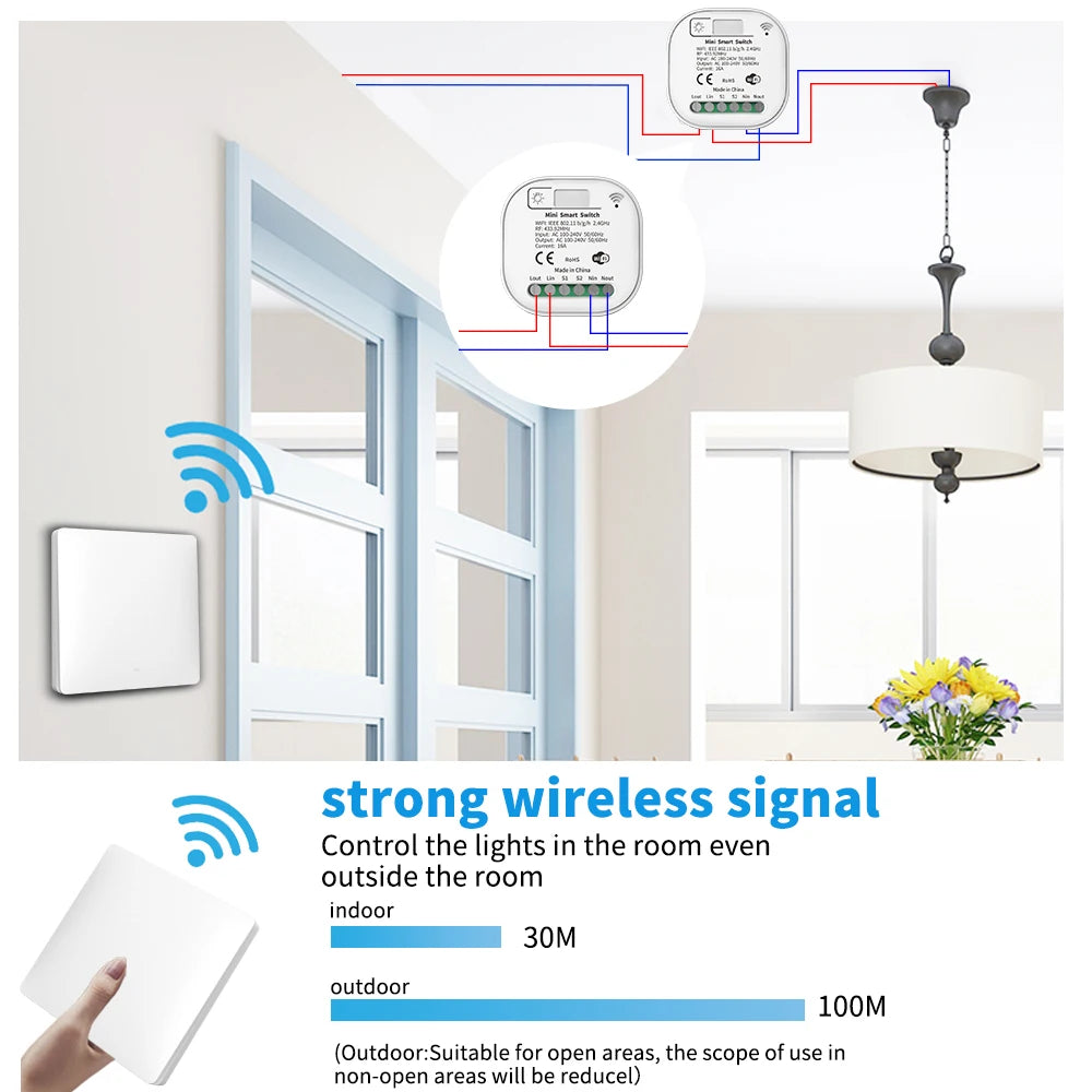 RF433 Self-Powered Wireless Light Switch, Kinetic No Battery,16A Relay, Retrofitting Easy Installation for Home Garage Garden