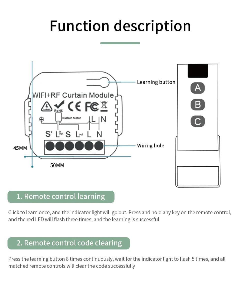 Wifi Smart Switch with RF 433Mhz Remote Tuya Smart Life Alexa Google App Voice Control Roller Blinds Shutters Projector Screen