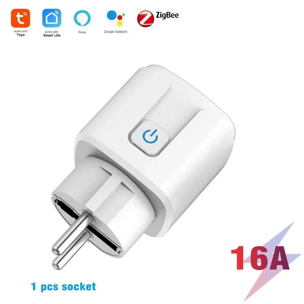 Tuya Zigbee Smart Plug 20A EU Smart Socket With Power Monitoring Timing Function Voice Control Via Alexa Google Home Yandex