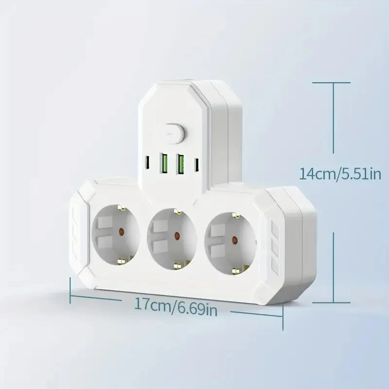 EU Plug Wall Mounted European Standard Socket Power Strip 5 AC Independent Switch With USB C Charging Network Filter Adapter