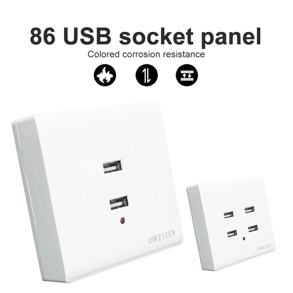 2/4 Ports USB Electrical Socket Wall Mounting Charger Station Power Adapter Plug Outlet 36V 220V to 5V for Home Office Use