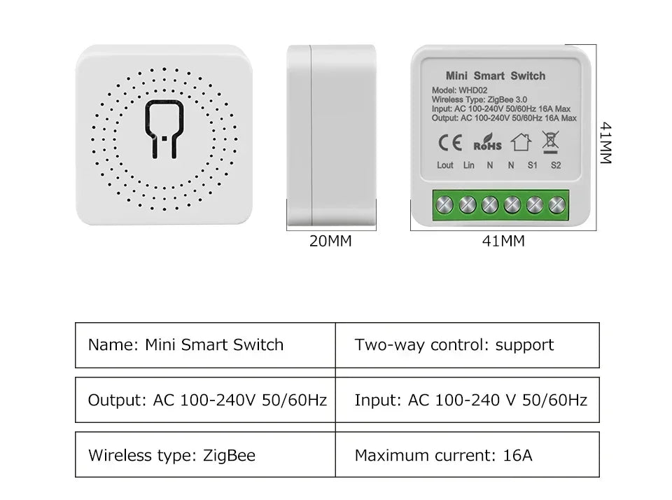 Tuya ZigBee or WiFi Smart Switch Automation Module Relay 16A Support 2 Way Control Breaker APP Voice for Alexa Google Home