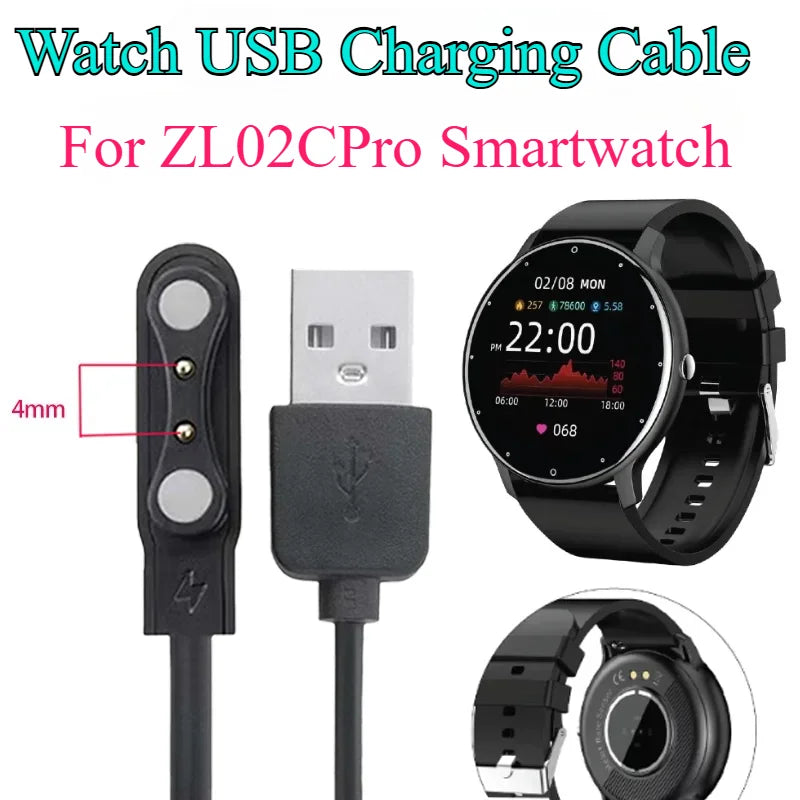 ZL02CPro Charger Cable 2 Pin USB Charging Cable for ZL02 / ZL02D Smartwatch Smart Watches Wristwatch Clock Charge Accessories