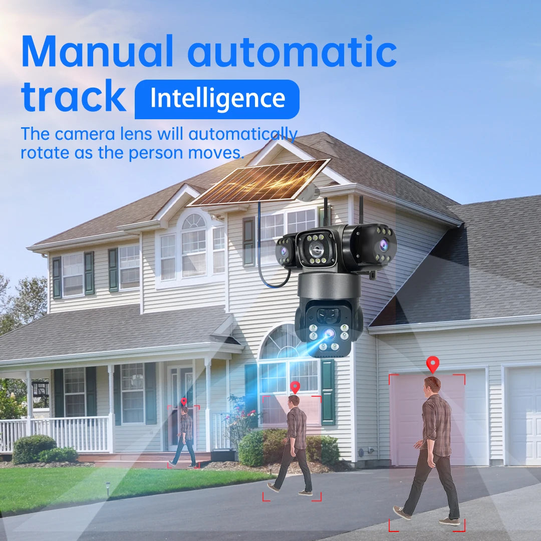 15MP IP Wifi Camera Wireless Solar Camera PTZ 3 Lens Outdoor Waterproof 10X Zoom Night Vision PIR Human Detect Security Camera