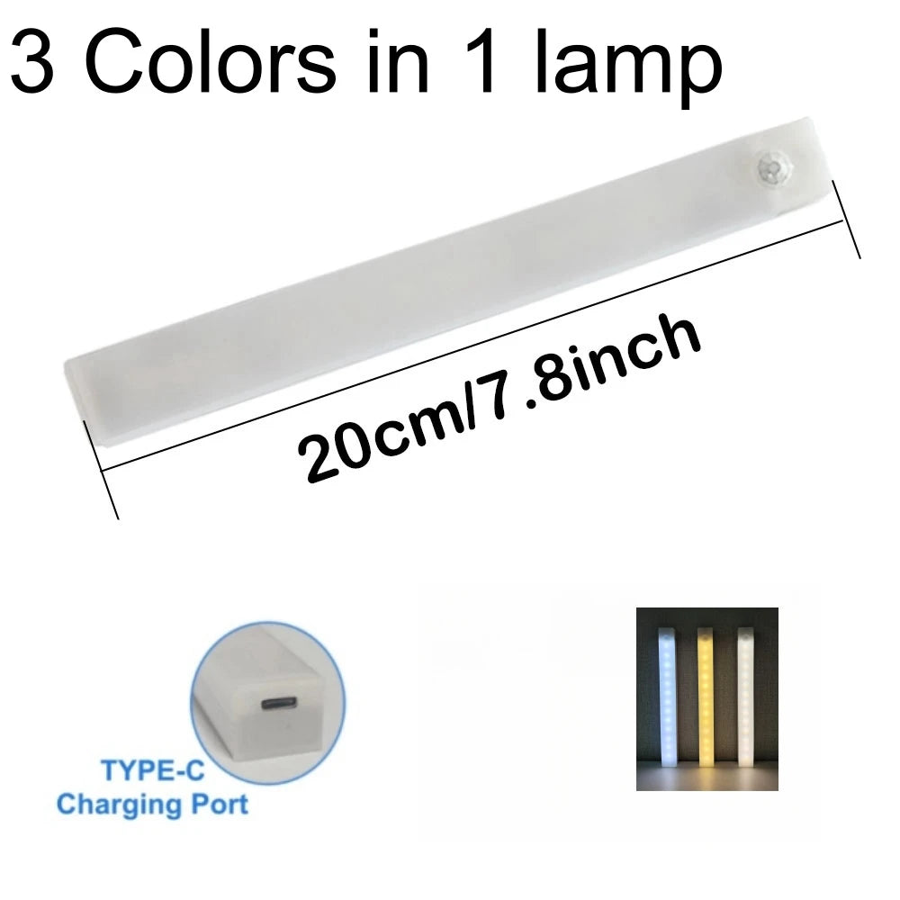 Motion Sensor  Bar  Light Type C Rechargeable Light  LED Magnetic attraction Night Light  for Kitchen Bedside Wardrobe bookcase