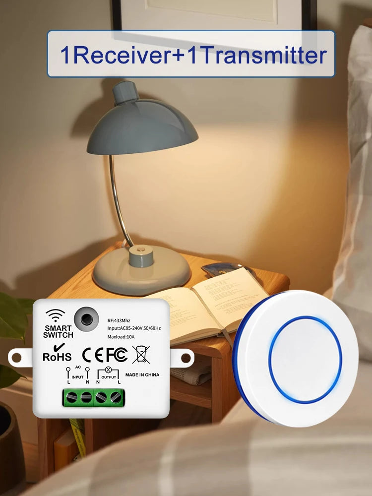433MHz Wireless Remote Control Light Switch 10A 100-240V Relay Controller Mini Round Button Wall Panel Switch For Lighting Led