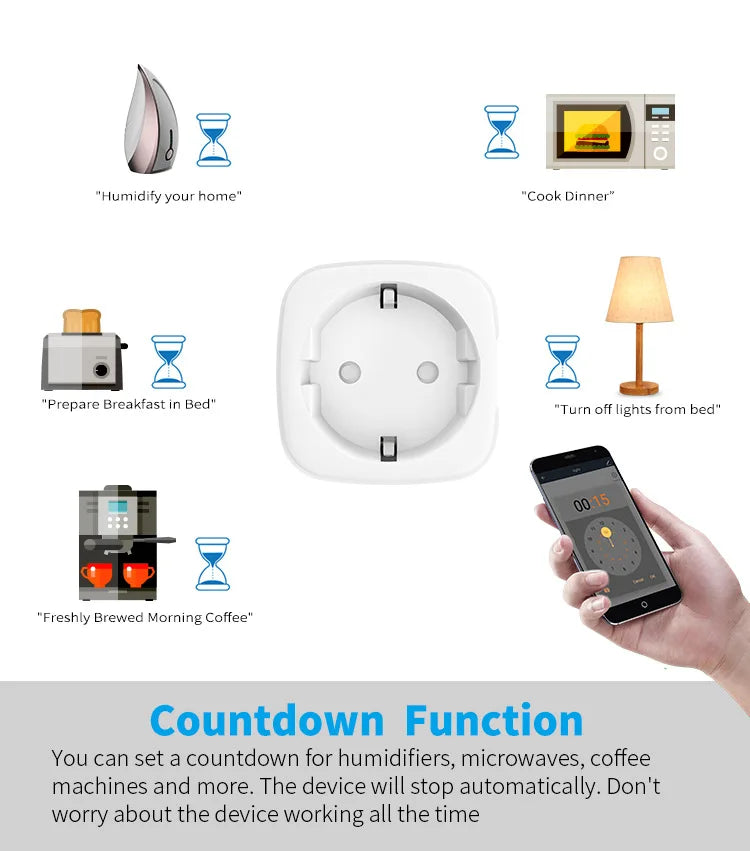 Smart Socket EU Plug WIFI 16/20A With Power Monitor Timing, Voice Control Work with Tuya APP Alexa Google Home Alice