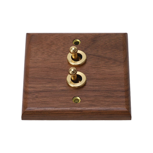 250V Single or Double Toggle Switch Retro Walnut Wood Wall Mount Panel with Brass Screw 50HZ