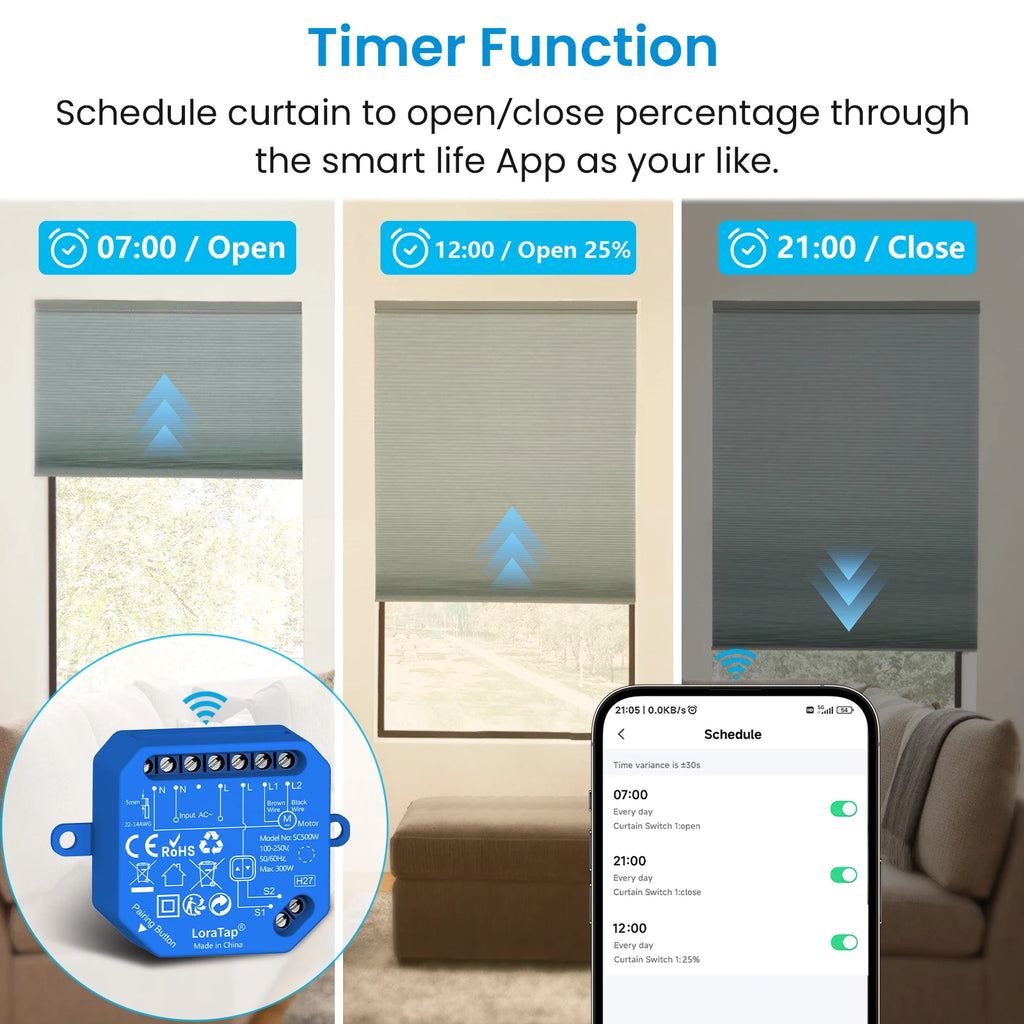 Wireless Roller Shutter Blinds Switch for Tubular Motors Percentage Progress Tuya Smart Life App Remote Control Google Assistant