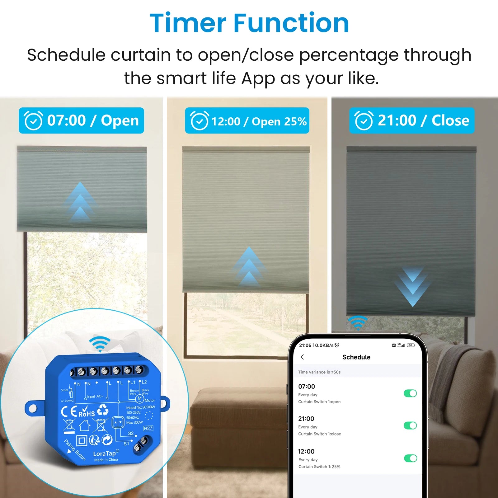 Wireless Roller Shutter Blinds Switch for Tubular Motors Percentage Progress Tuya Smart Life App Remote Control Google Assistant