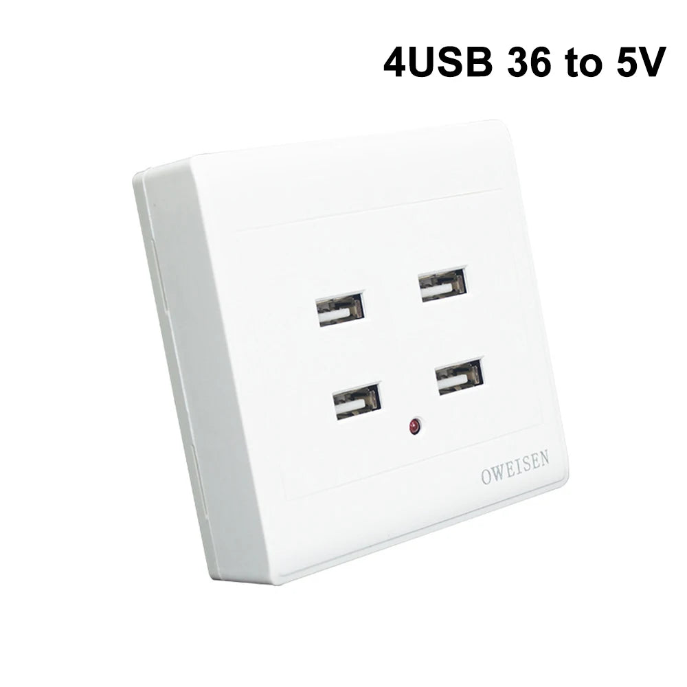 2/4 Ports USB Electrical Socket Wall Mounting Charger Station Power Adapter Plug Outlet 36V 220V to 5V for Home Office Use