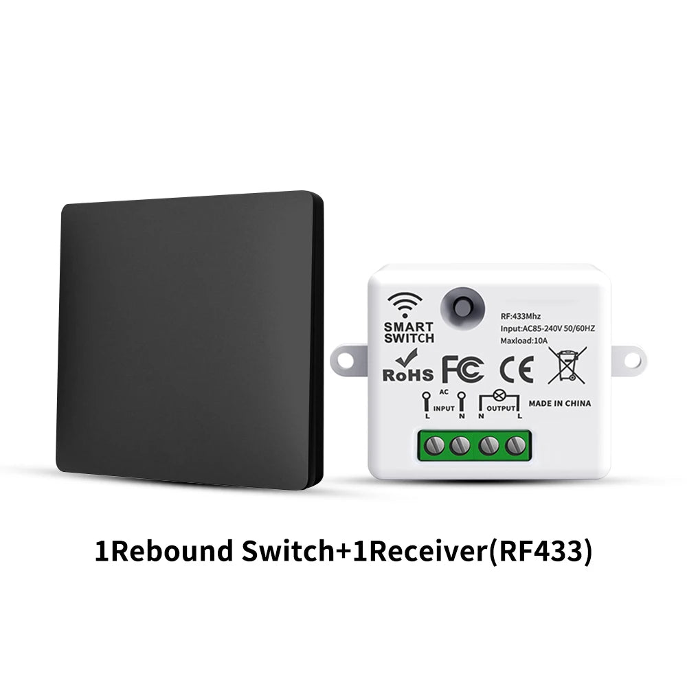 RF433 Self-Powered Wireless Light Switch, Kinetic Energy No Battery,Long Range Wall-Penetrating Signal, Easy Retrofit for Home