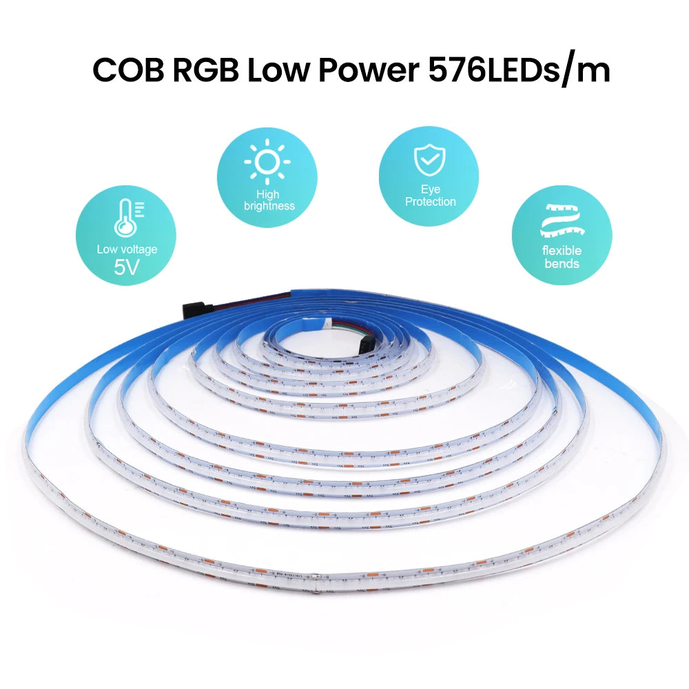5V AA Battery RGB COB LED Strip Light Smart Bluetooth Dimmable Color Changing Flexible Tape Ribbon TV BackLight 17/24/44Key