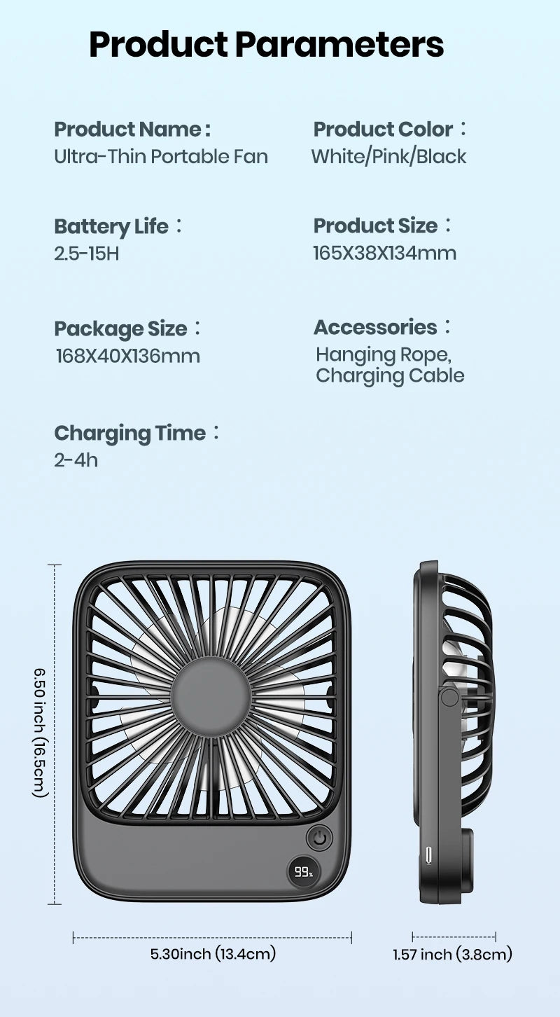 TOPK Rechargeable Portable Fan Electric Mini fan for Camping,4600mah Battery USB Desk Fan Small Silent Table Fans for Room Home