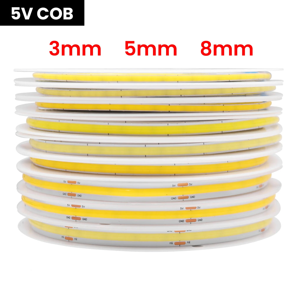 Battery Powered COB LED Strip Light 5V 320LEDs/M Flexible Diode Tape 3MM 5MM 8MM Linear Ribbon Indoor Lighting Lamp Backlight