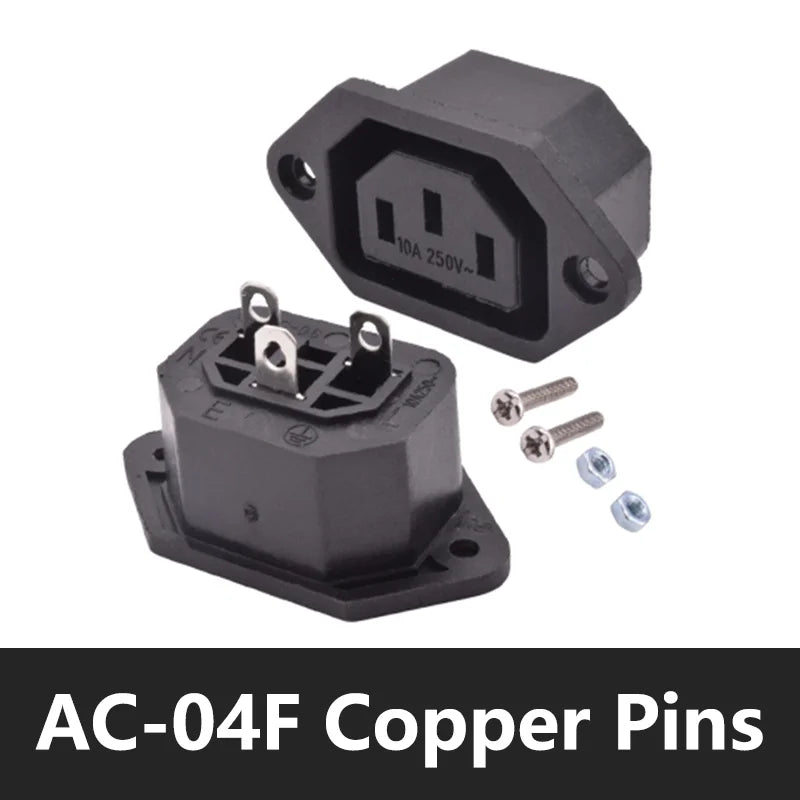 C13 C14 Electrical Power Socket Computer Mount Outlet 3 Pin IEC320 LED Rocker Switch Brass 10A Fuse Inlet Plug Connector 250v